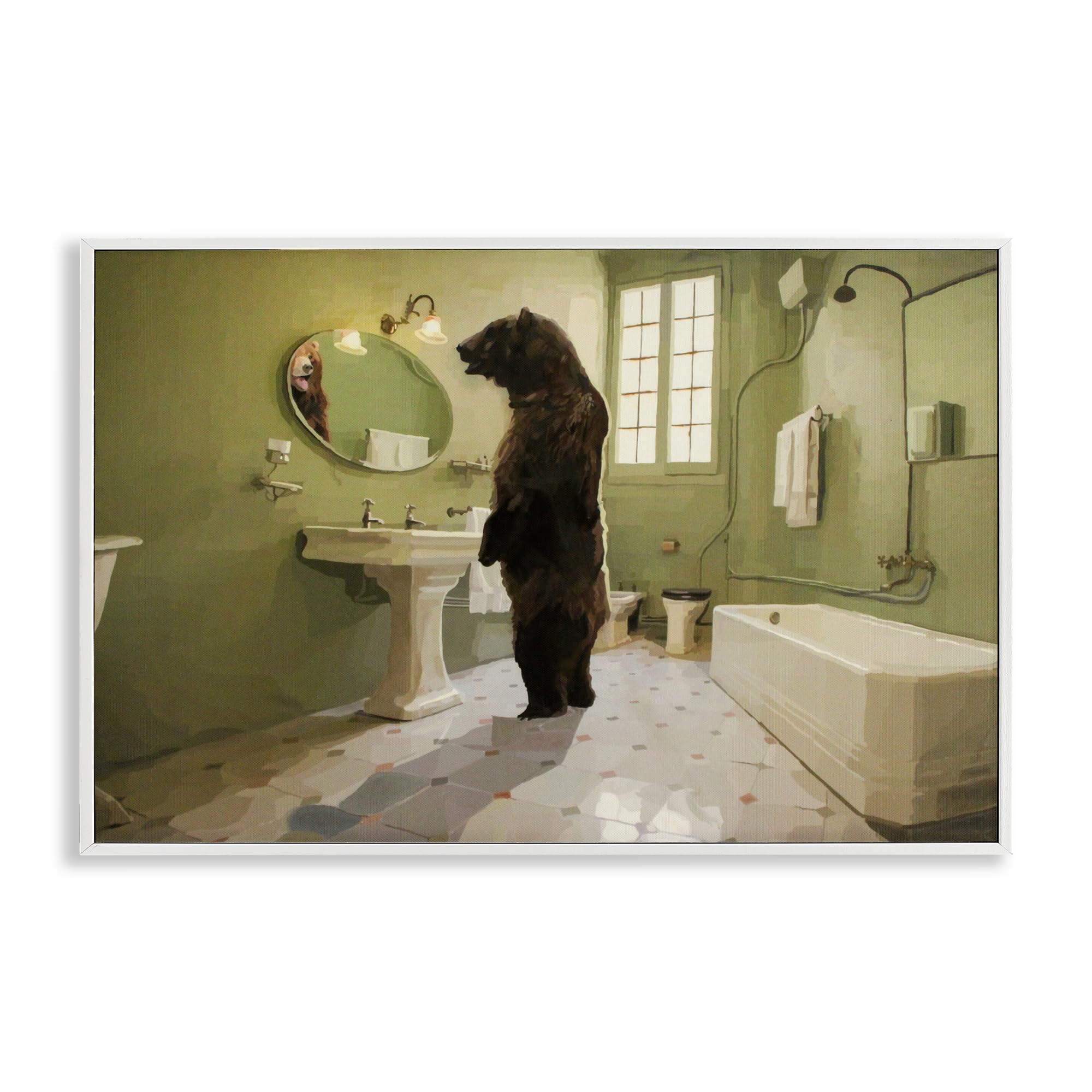 Ours dans la salle de bain Stupell Industries tableau blanc encadré 40x61 cm