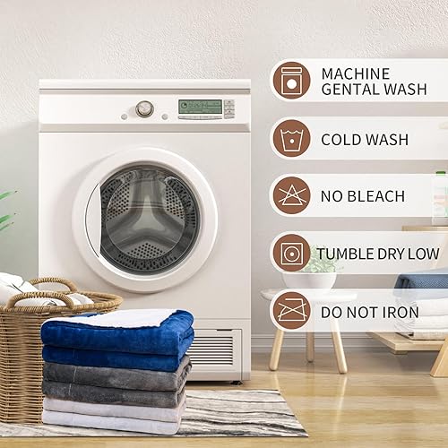 Miniatura 7 de Manta de forro polar Sherpa tamaño Queen - Manta gruesa y cálida para el invierno, manta reversible de felpa cálida para cama, sofá, camping y