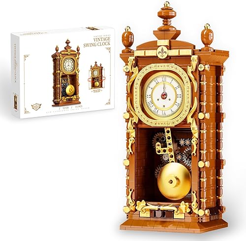 Juego de bloques de construcción de reloj retro, kit de modelo de reloj de péndulo vintage con reloj funcional real, juguetes de regalo creativo