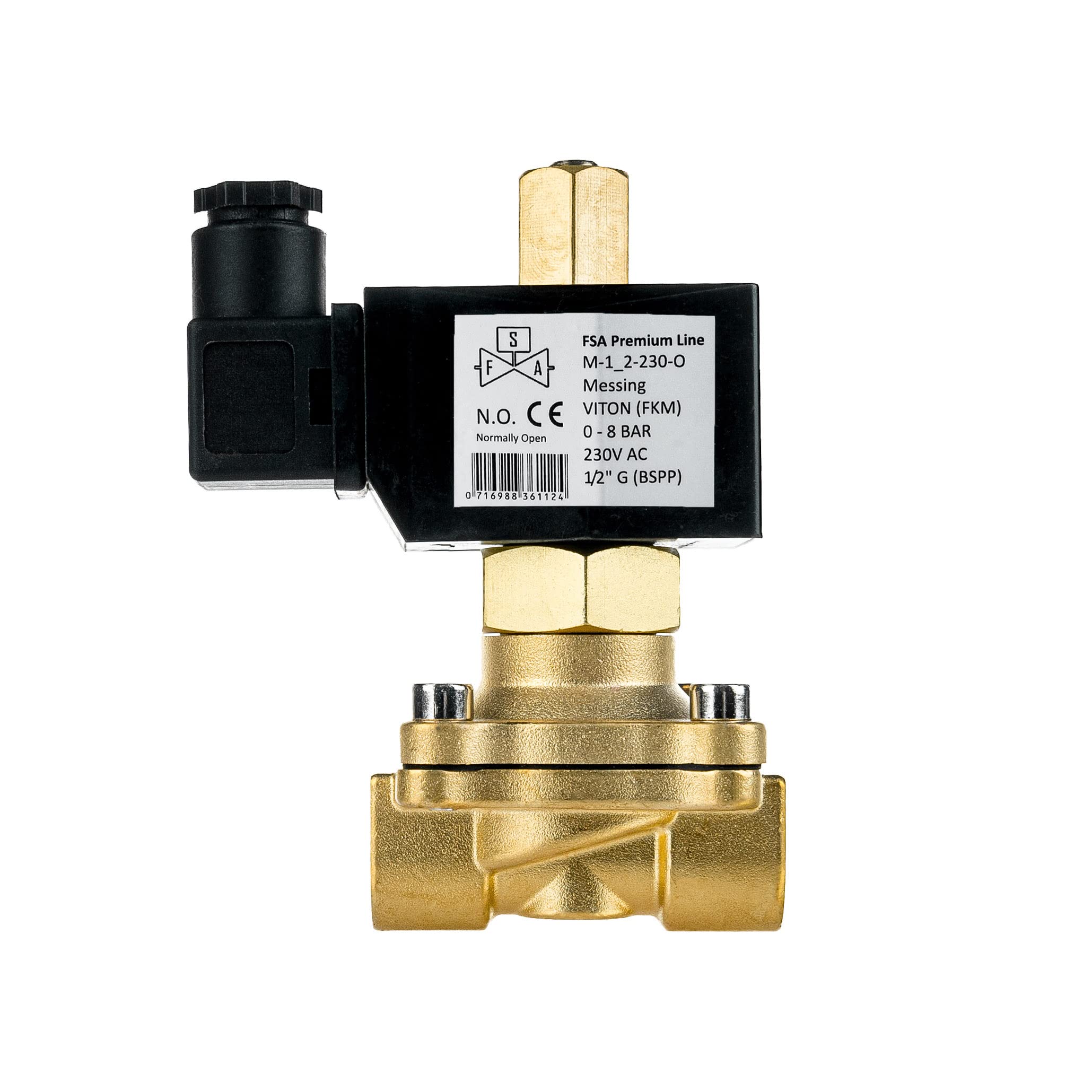 FSA Válvula Magnética de Latón 1/2" 230V AC 0-8 bar Viton stromlos abierto