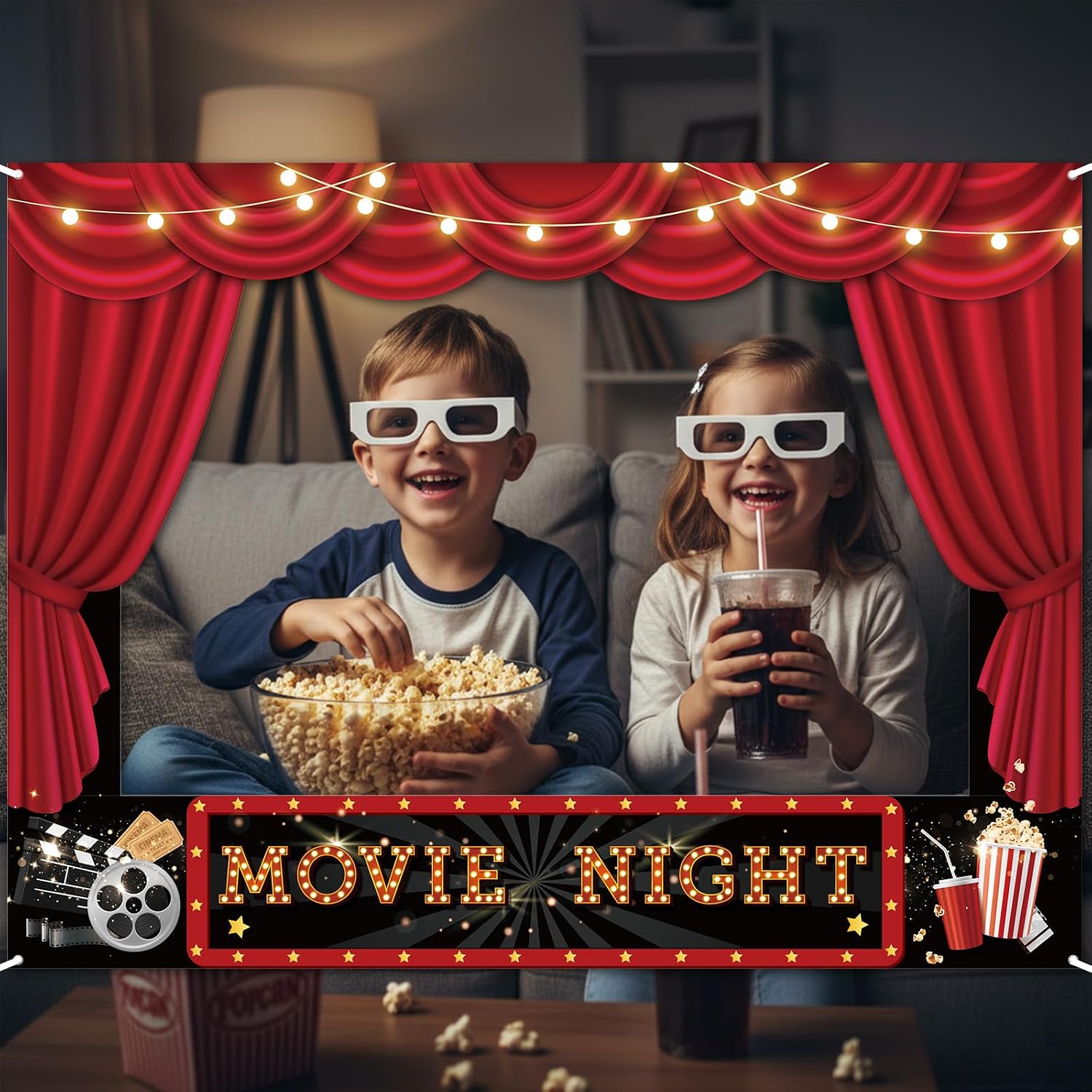Movie Night Party Decorations Movie Theme Photo Booth Props 47 x 35In Red Carpet Fabric Party Photography Backdrop Banner for Film Theater Birthday Decor Party Supplies image 5