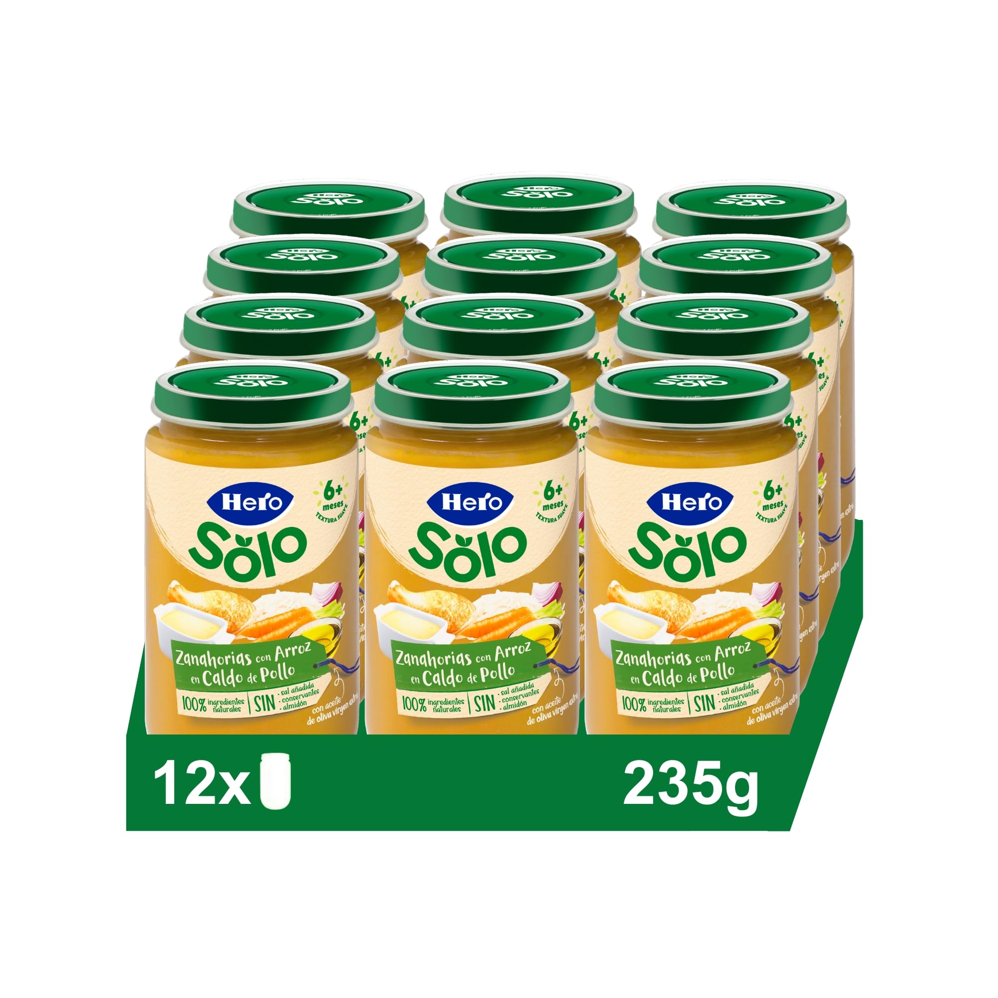 Hero Baby Tarritos Infantiles Zanahorias con Arroz en Caldito de Pollo Sin Aceite de Palma 235 g Paquete de 12