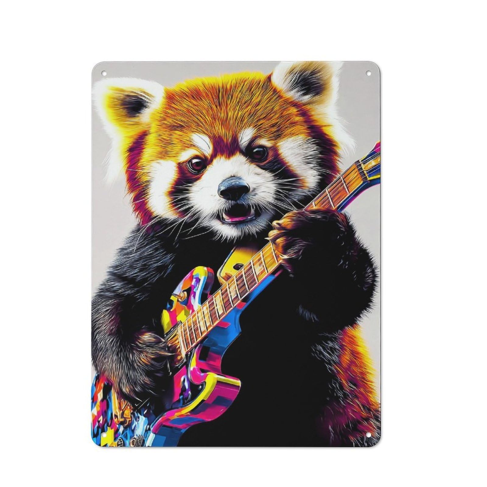 Junmoney Colorful Red Panda Playing Guitar Tin Sign 40X30cm, Vintage Pub Wall Decor For Bar, Kitchen, Garage Or Games Room, Small Accent For Blank Walls