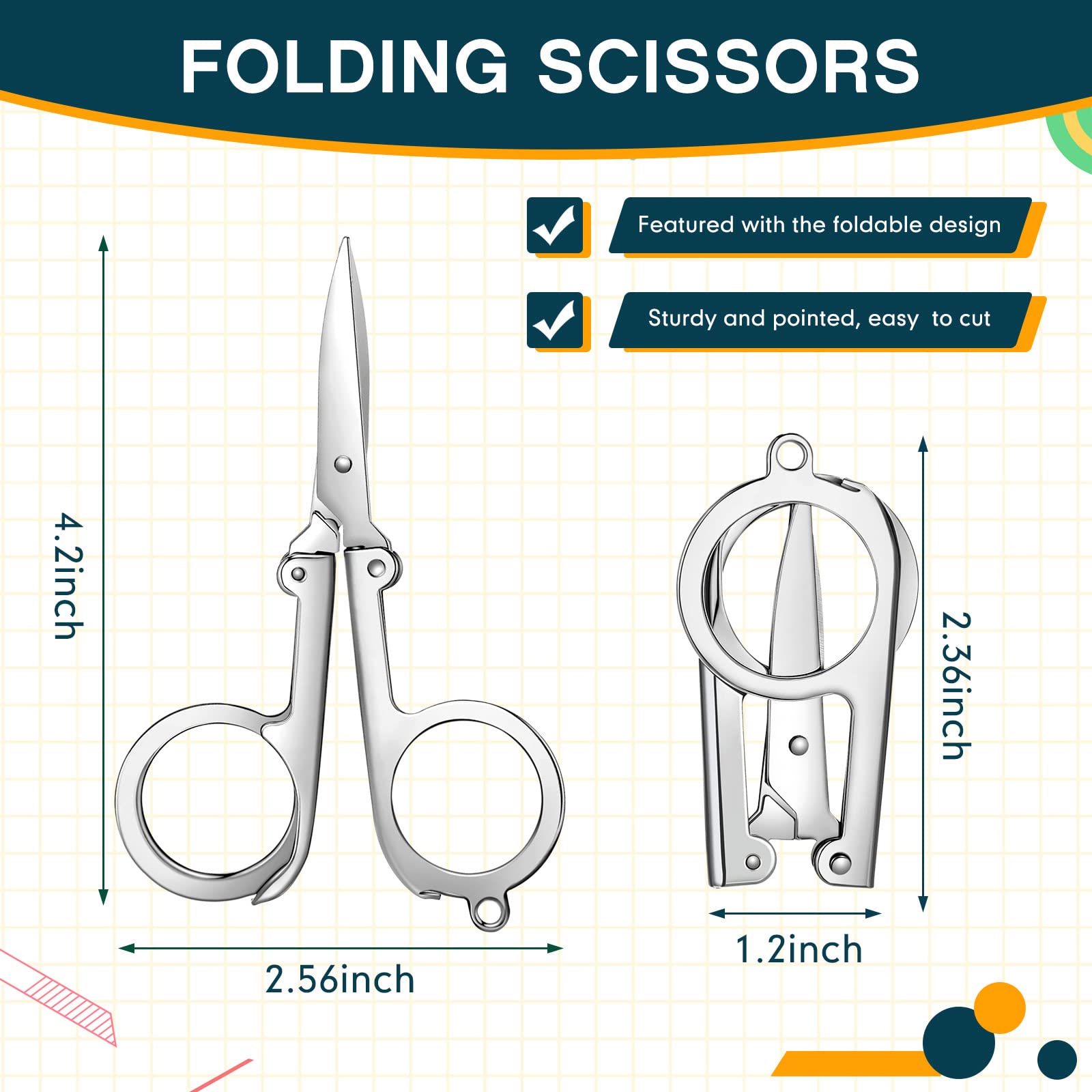Chumia 50 Pcs Stainless Steel Small Folding Scissors Portable Mini Travel Foldable Pocket Scissors for Craft Office School Outdoors Home Camping Hanging