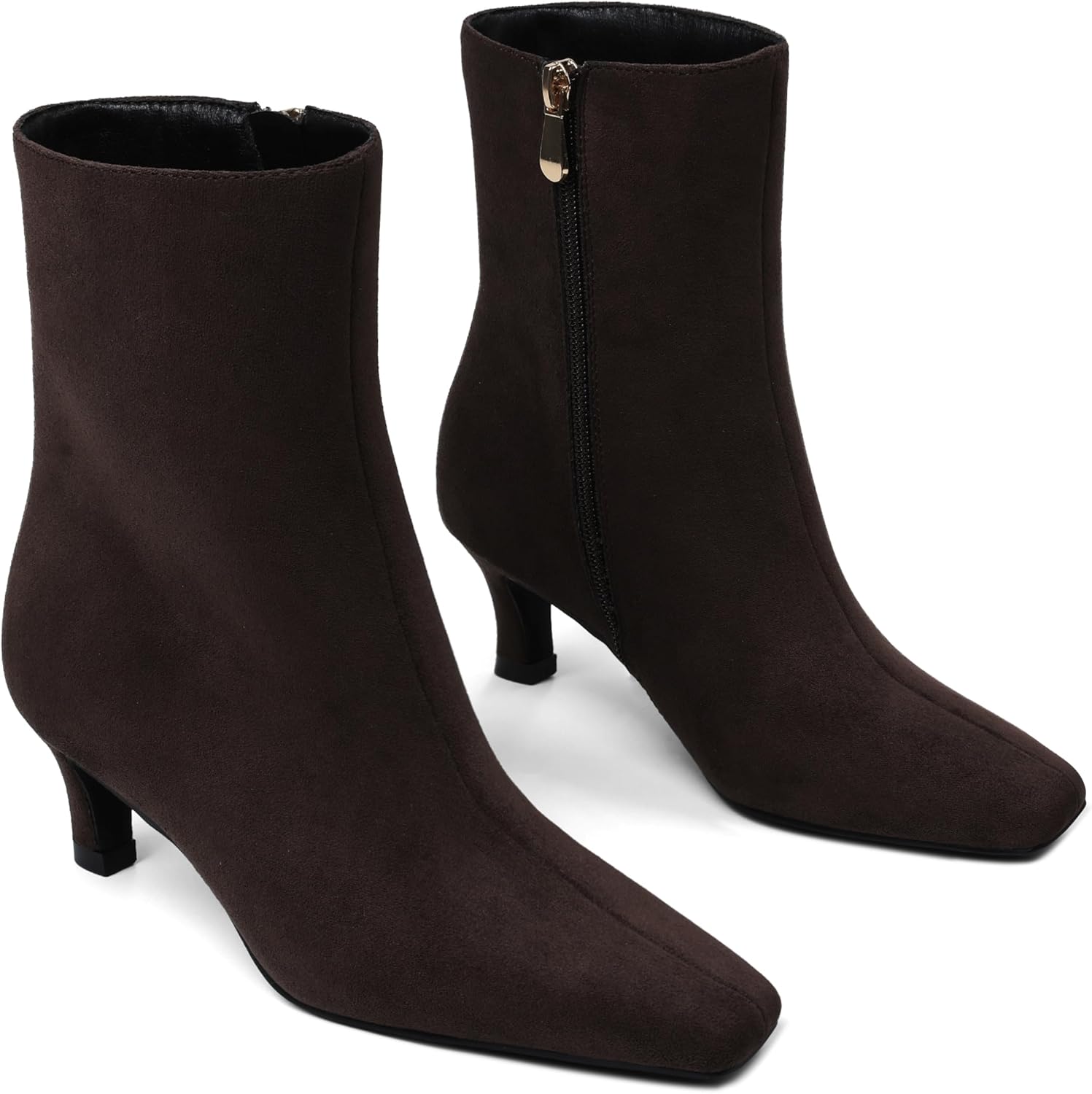 Mattiventon Fall Boots for Women Square Toe Kitten Heels Faux Suede Short Low Heel Dressy Ankle Bootice with Side Zip - Image 4