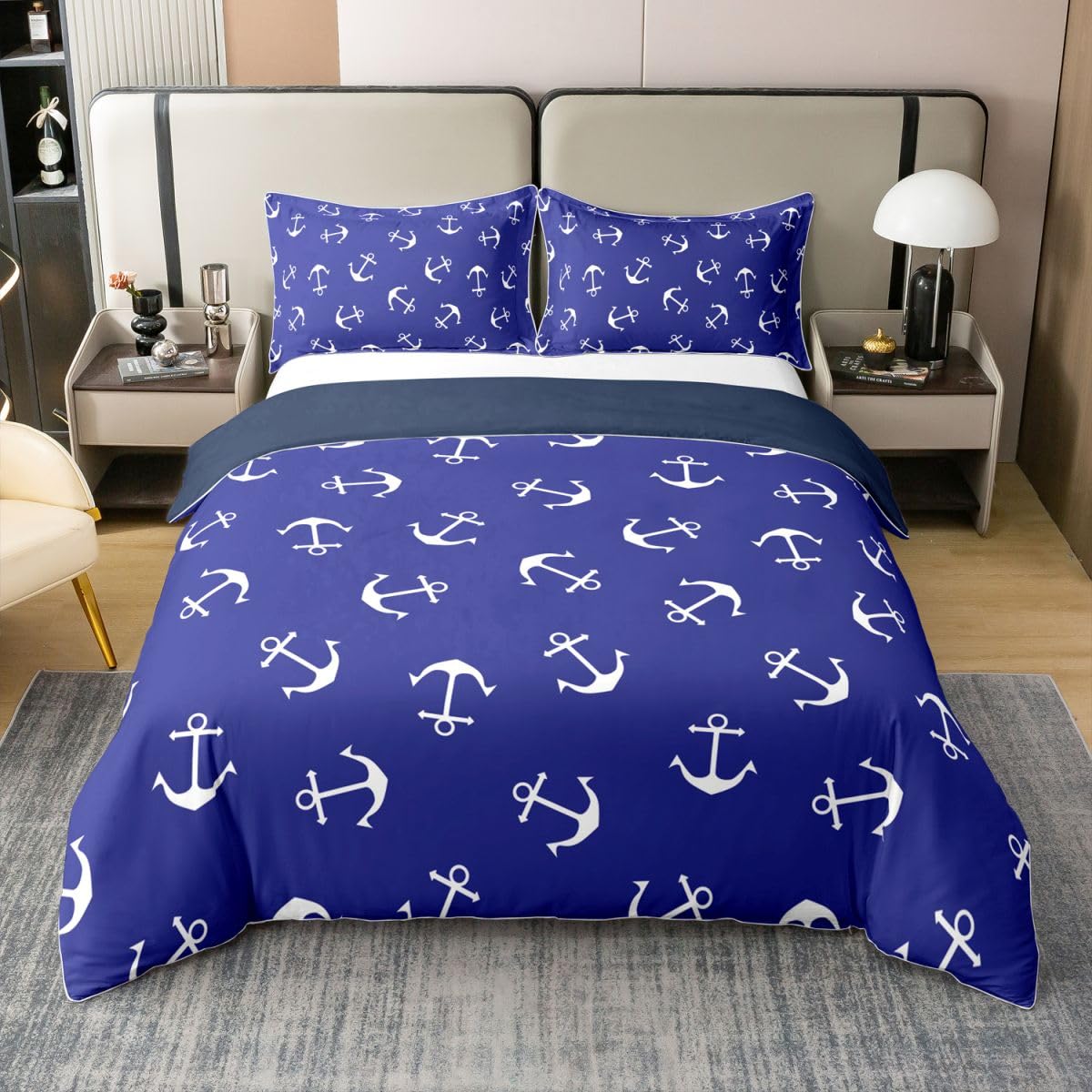Housse de couette 140x200 coton ancre bleu parure lit enfant