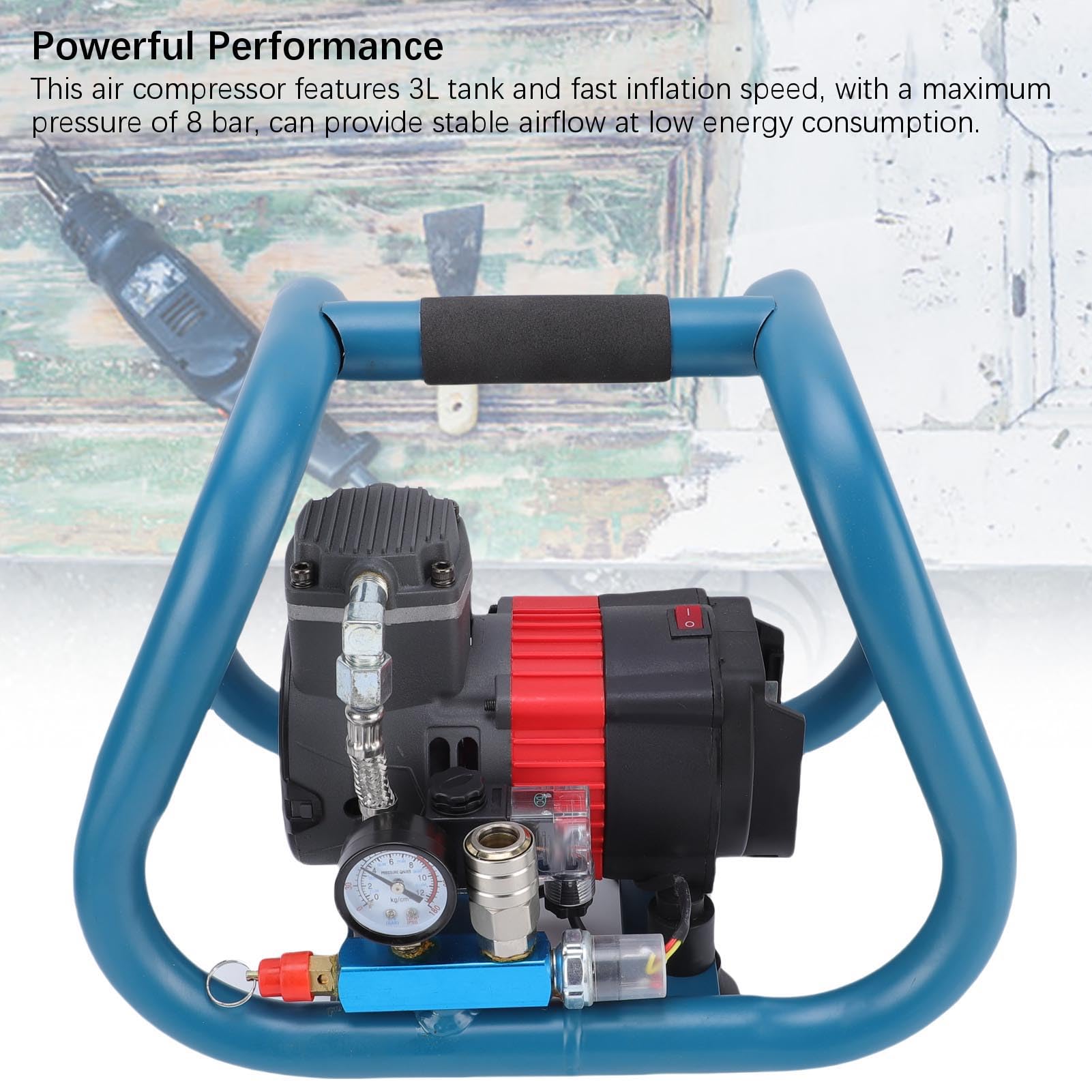Jeffergarden Compressore d'aria Senza Fili Gonfiatore per Pneumatici Portatile Serbatoio in Acciaio da 3 Litri Motore in Rame Senza Spazzole da 8 Bar Design Olio per Cantieri Officine Garage e