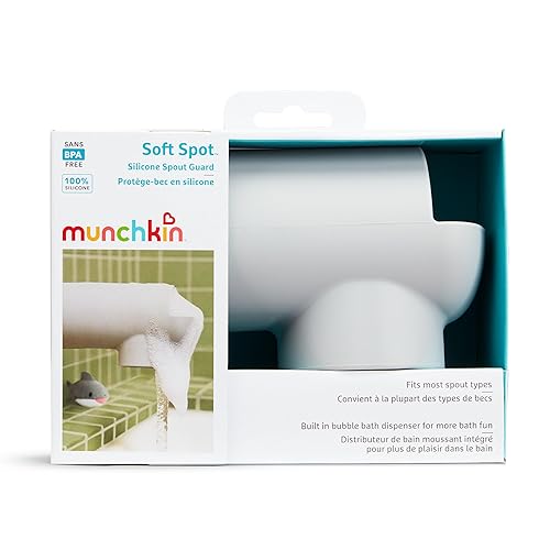 Miniatura 7 de Munchkin Soft Spot - Cubierta de boquilla de baño para bebé, protector de bañera con dispensador de baño de burbujas integrado, silicona, gris