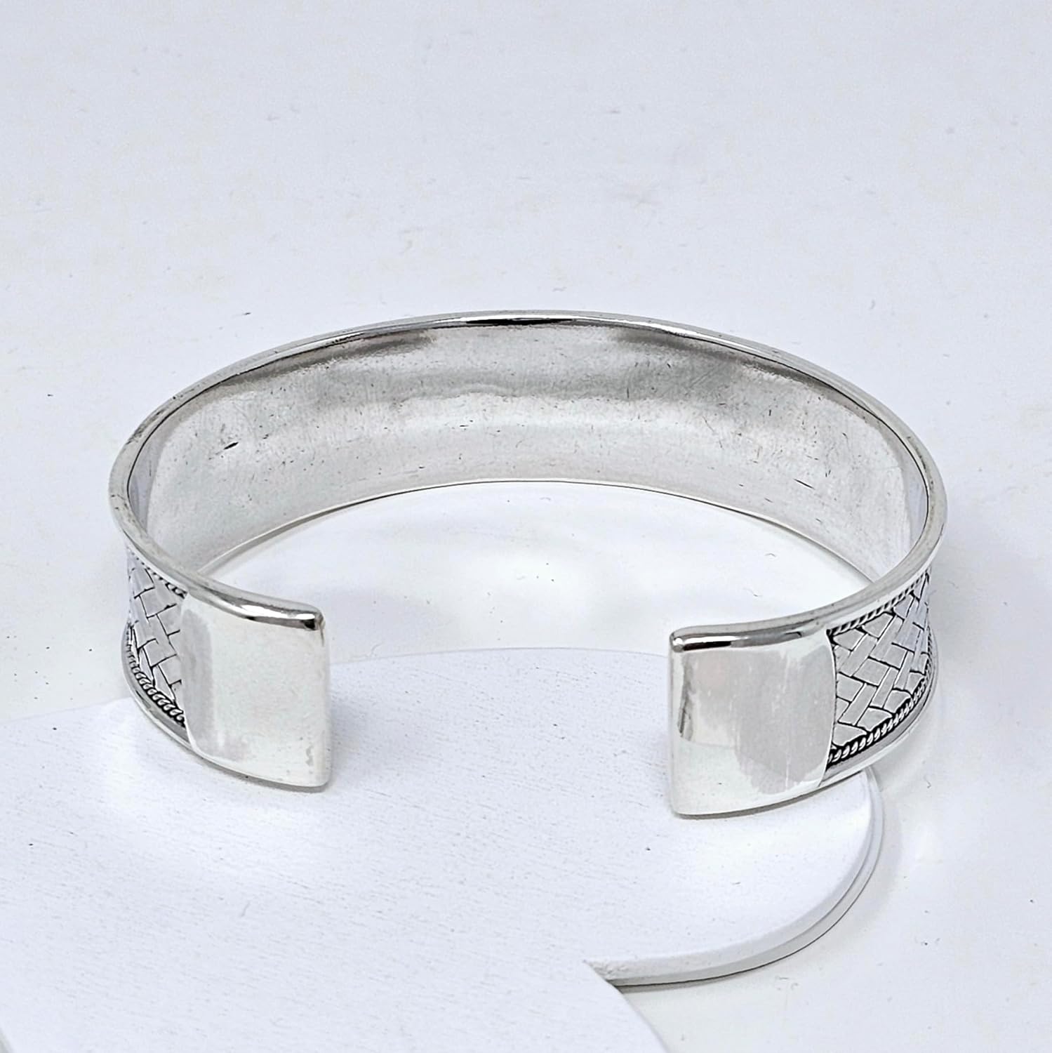 Women's Silver Bangle Bracelet - Fabulous 925 Sterling Silver Woven Cuff Bangle Bracelet for Women