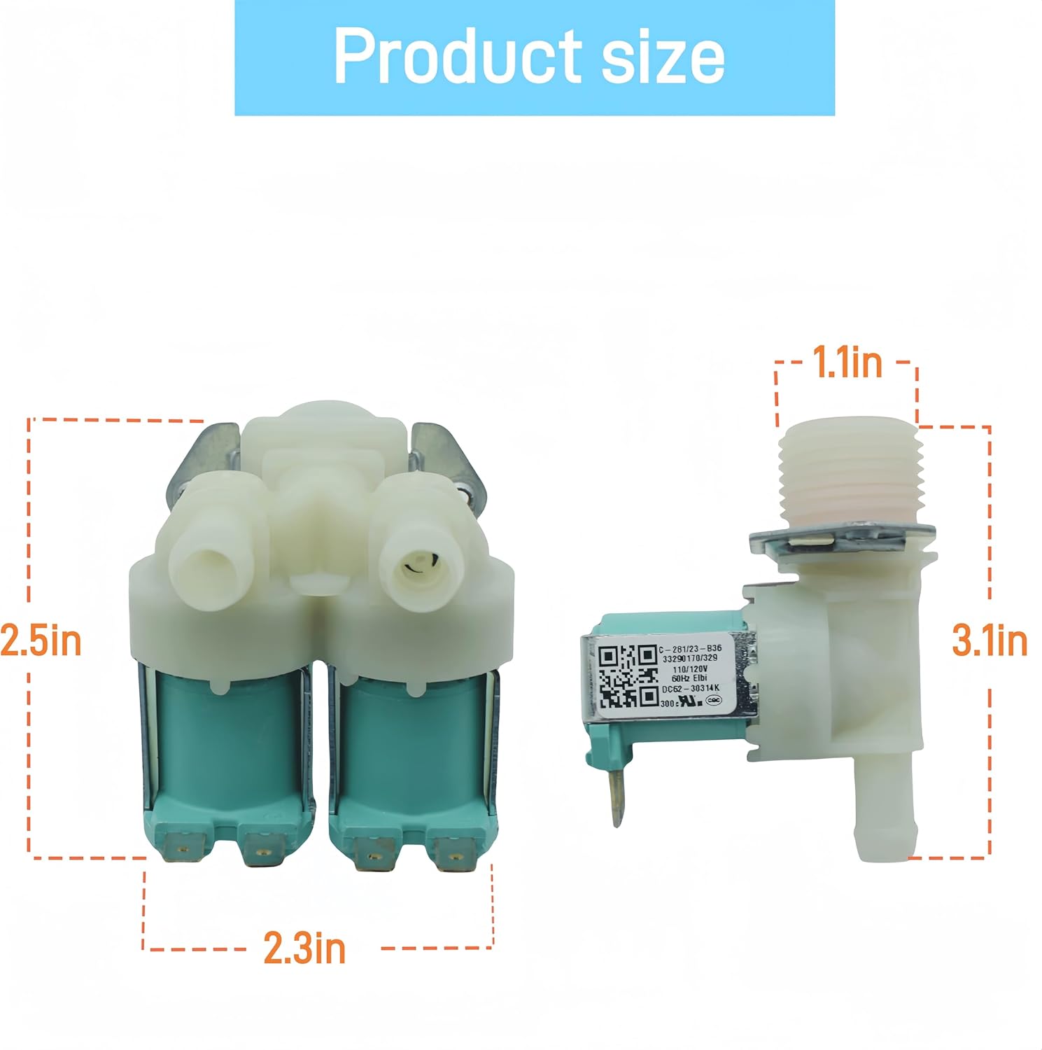 Upgraded Water Inlet Valve Set Fit for Samsung Washing Machines,Replacement with DC62-30312J & DC62-30314k,W11165546, W11220230, Compatible Kenmore, Whirlpool, Maytag Washers