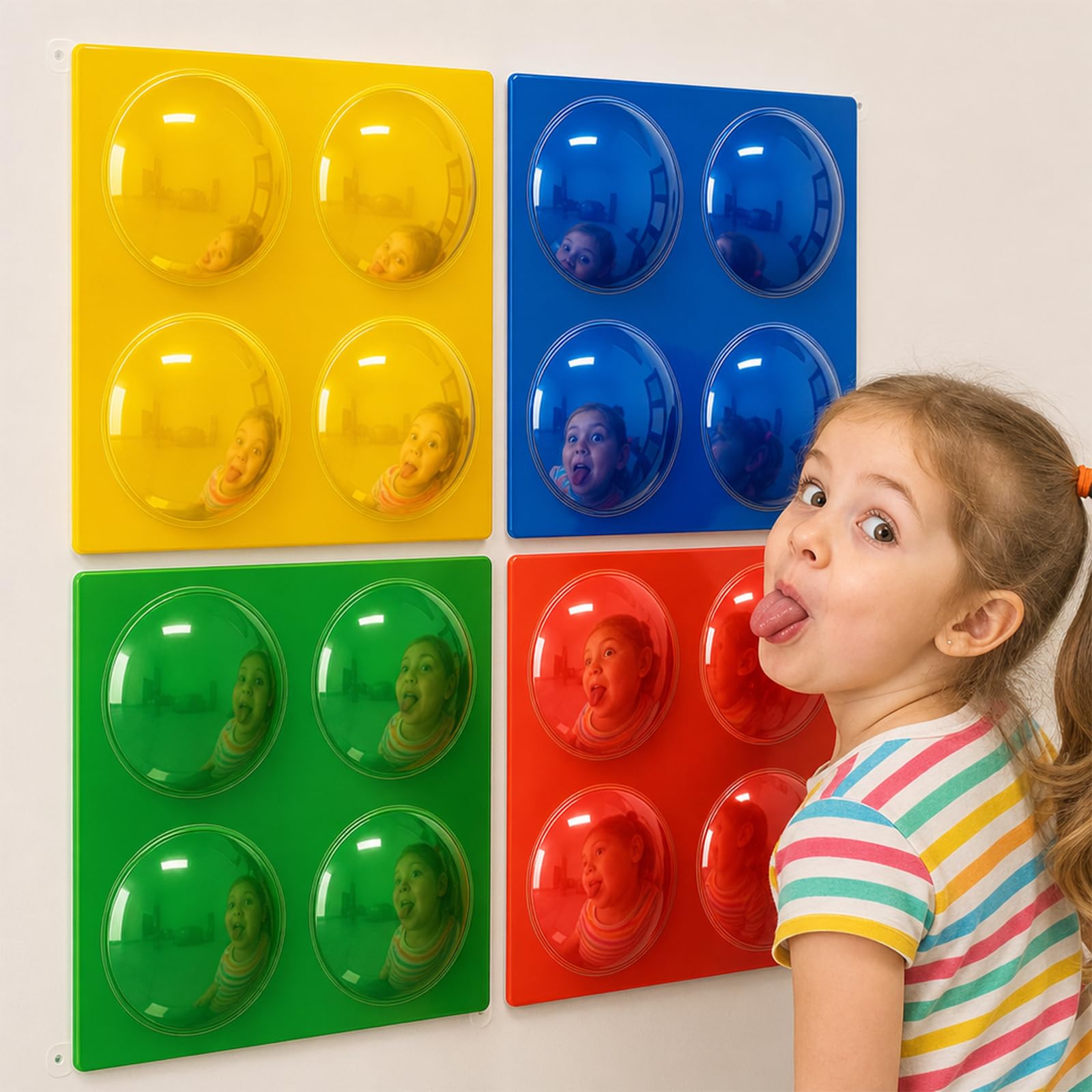 HQAYHSZD 4 Colourful Convex Acrylic Sensory Mirrors Unbreakable, Wall Mount Sensory Wall Panels, For Autism Special Needs, Calming Visual Sensory Equipment