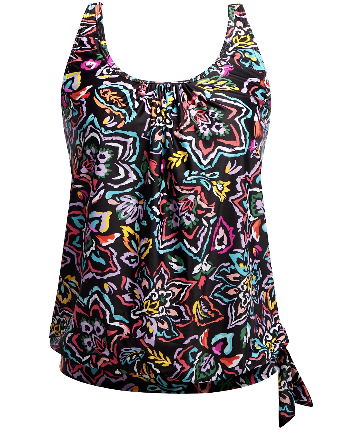 Yonique Womens Blouson Tankini Swim Top Loose Fit Strappy Bathing Suit