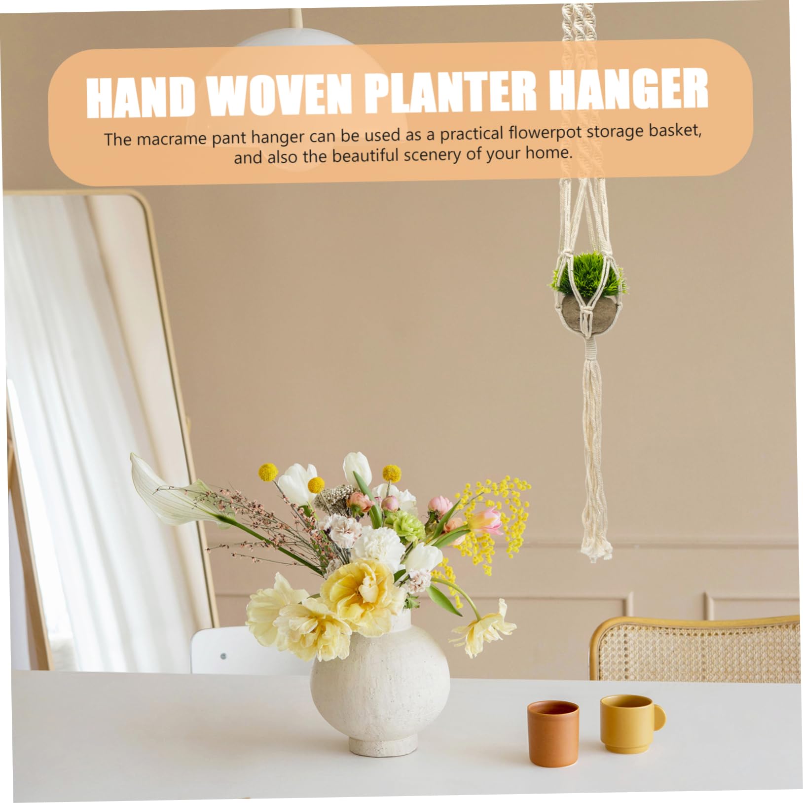 Abaodam Makramee Pflanzenhänger aus Baumwollseil Blumenampel mit Edelstahlring 4 Stück für Innenbereich und Garten Beige Dekorativ und Reißfest