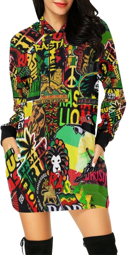 Jahbiz Rasta Mini Dress Hoodie Women Extra Long Hoodie Hoodies for Women Women's Hoodies (Lrg US Women)