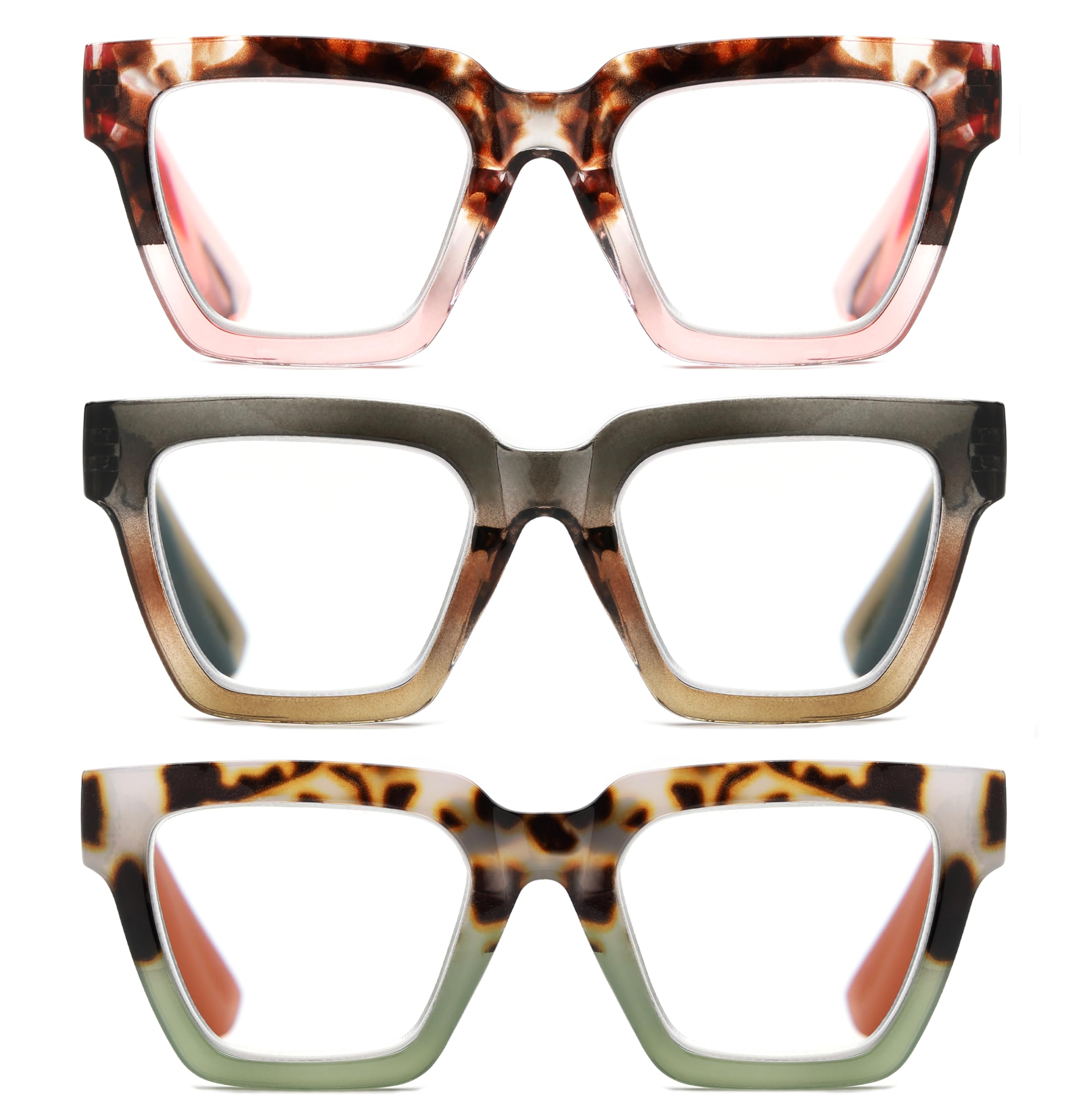 Yogo Vision Blue Light Blocking Reading Glasses for Women Big Square Oversized Computer Readers (3 Pack)