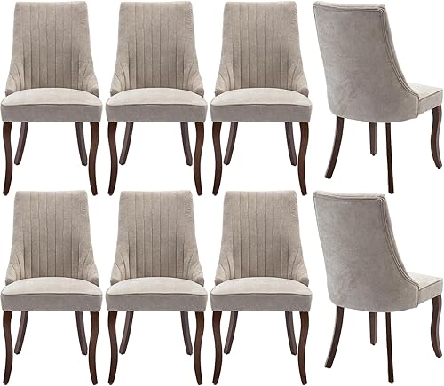 Miniatura 30 de Mid-Century - Juego de 2 sillas de comedor modernas, tapizadas de tela con canal copetudo, Sillas de Comedor con patas curvadas de madera maciza, 05