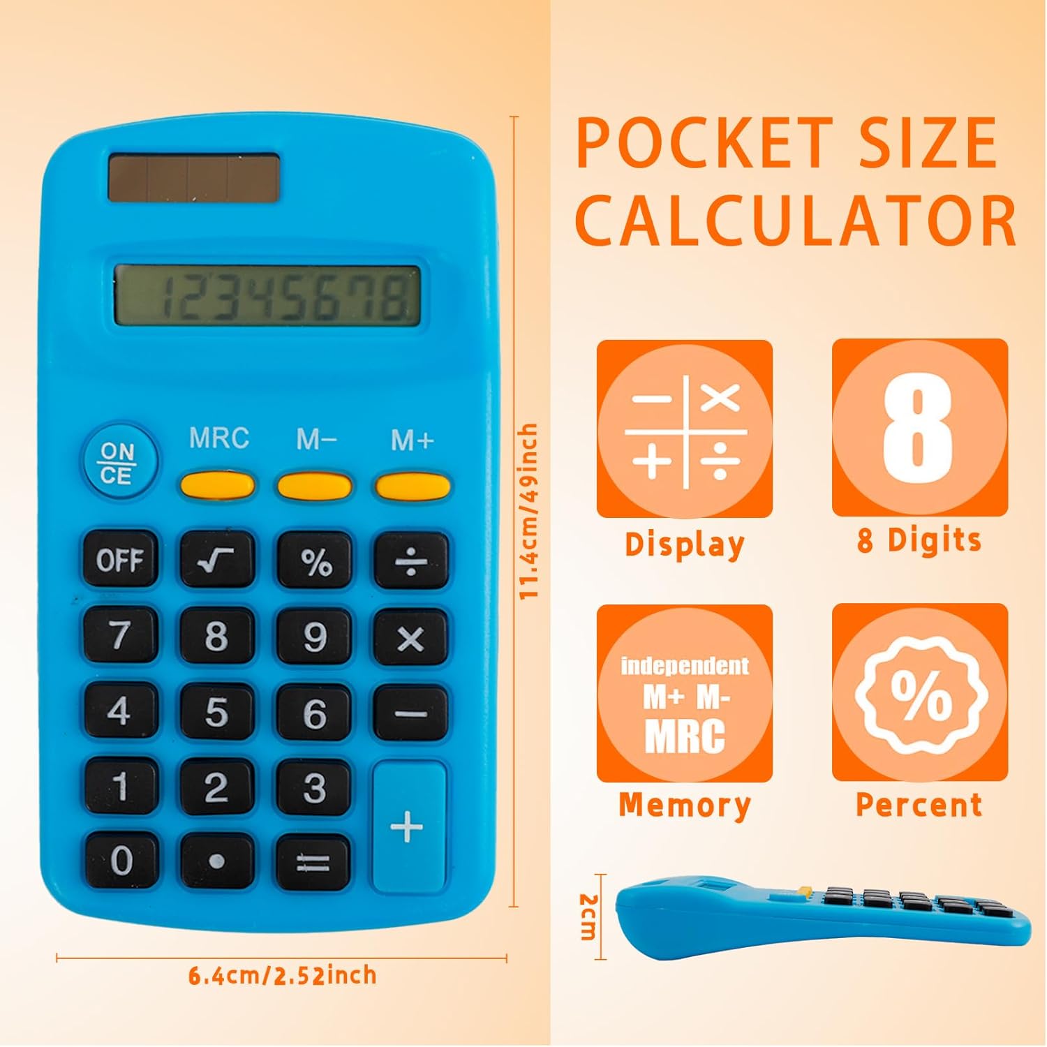 36 Pcs Pocket Calculator, Mini Colorful Basic Solar Battery Calculator, Solar Battery Dual Power, Basic Calculators, 8 Digit Display for Students Kids Home Office School