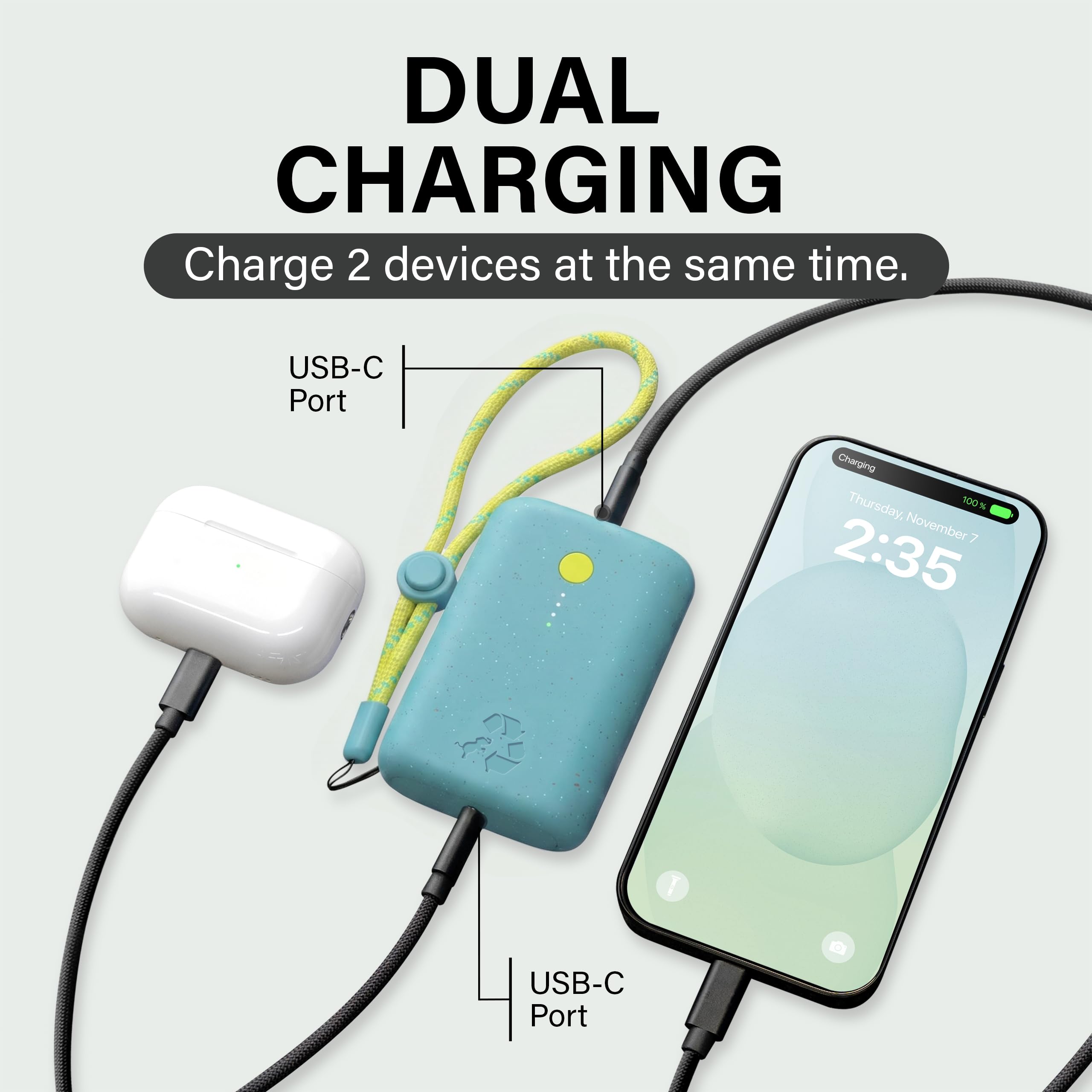 Nimble Champ Caricabatterie portatile, 10.000 mAh, ricarica rapida, 20 W doppia batteria USB-C con cavo, batteria essenziale da viaggio per iPhone, laptop, tablet, pixel, iPad, MacBook, Kindle Airpod