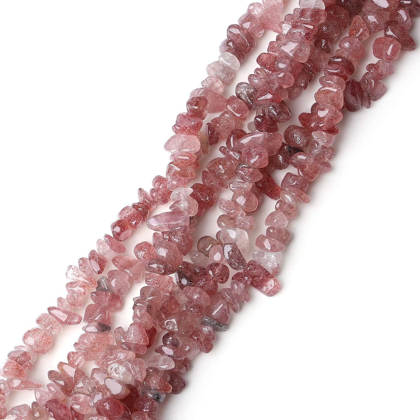 LAIDANLA Strawberry Quartz 400pcs Natural Chip Stone Beads 5-8mm Healing Crystal Irregular Gemstones Drilled DIY Loose Rocks Bead Crystal for Bracelet Earrings Necklace Jewelry...
