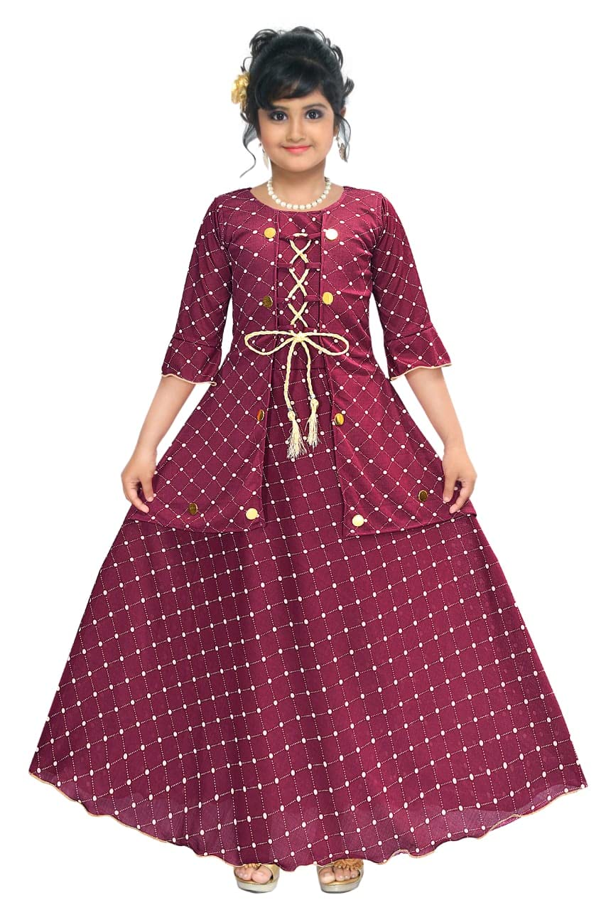 4 YOU DRESSESBeautiful Green Color Stretch Cotton Sarin Fabric Fit & Flare Maxi Frock for Girls(SRN GRN)