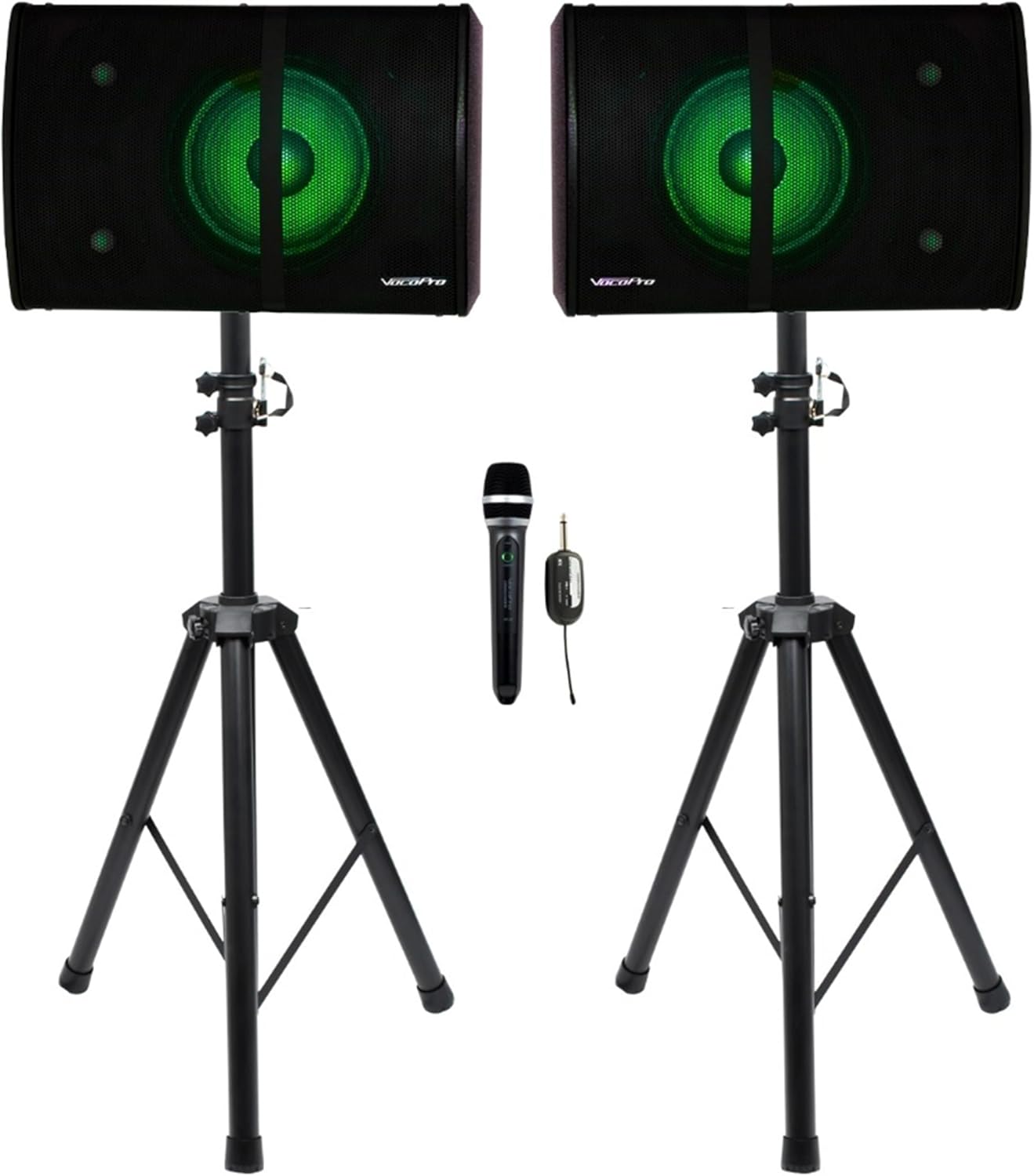 K-FAN-PRO (500W Stereo Karaoke System with Bluetooth, MP3, FM, LED Light Effects and Wireless Vocal Microphone)