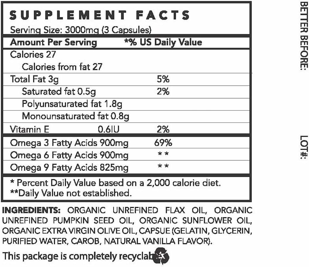East West Essentials Optimal Fatty Acid Blend 100% Certified Organic Plant Based Omega 3-6-9