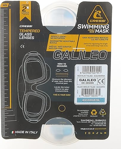 Miniatura 8 de Cressi Gafas de natación para adultos con lentes de vidrio templado y sin distorsión, Galileo fabricadas en Italia