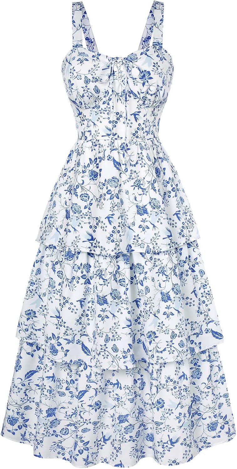 Scarlet Darkness Milkmaid Corset Dress for Women Summer Wedding Guest Dresses Cocktail Floral Sundress with Pockets