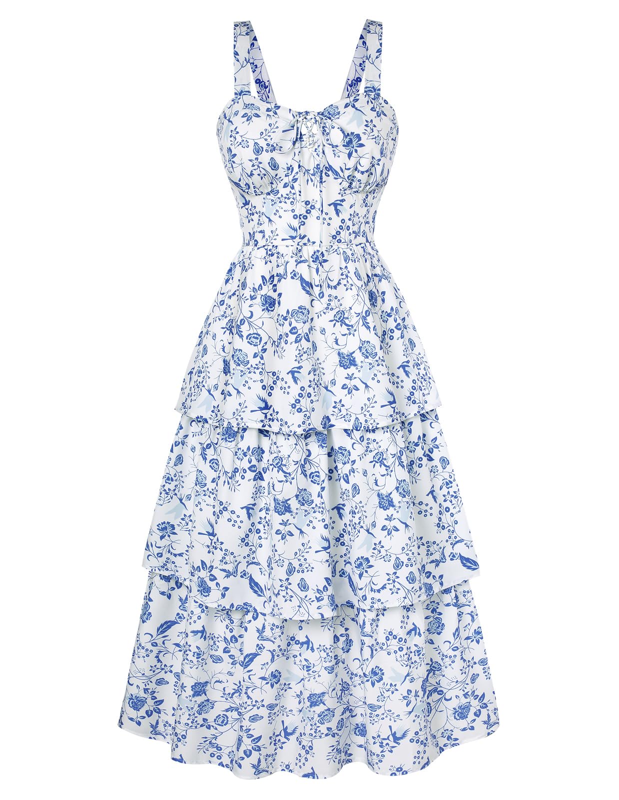 Scarlet Darkness Women's Floral Maxi Dress Summer Wedding Guest Dress Tiered Sleeveless Lace Up Corset Sundress