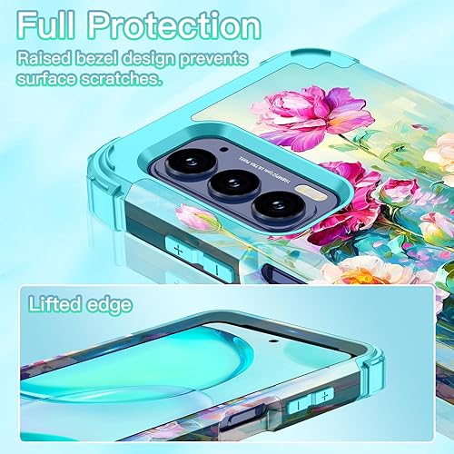 Miniatura 10 de LONTECT Funda para Moto Edge 2021, Moto Edge 5G UW, funda floral a prueba de golpes, 3 en 1, híbrida resistente, resistente, funda protectora de