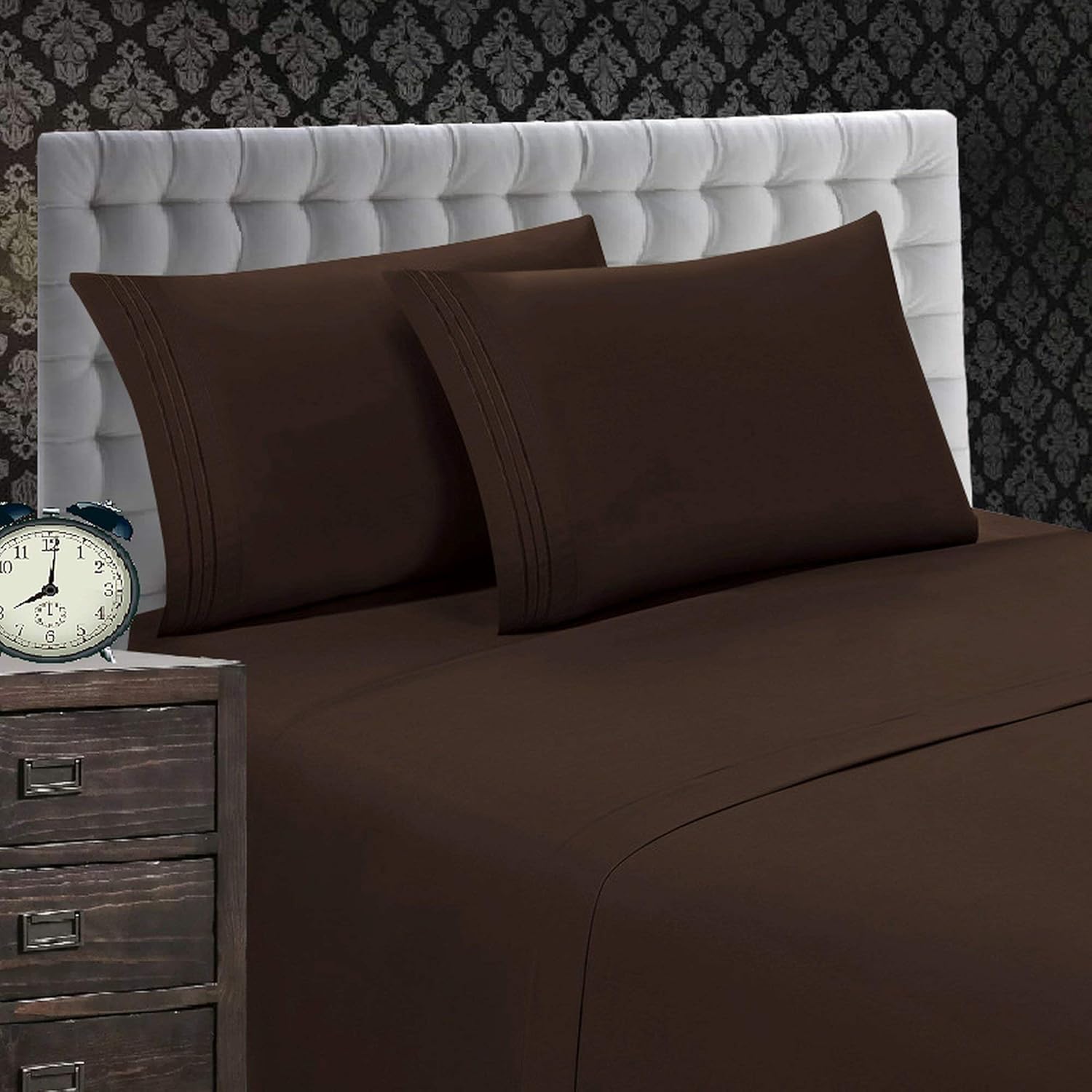 Elegant Comfort 1500 Premier Wrinkle & Fade Resistant 4 pc Sheet Set, Deep Pocket Up to 18" and Colors, California King Chocolate Brown