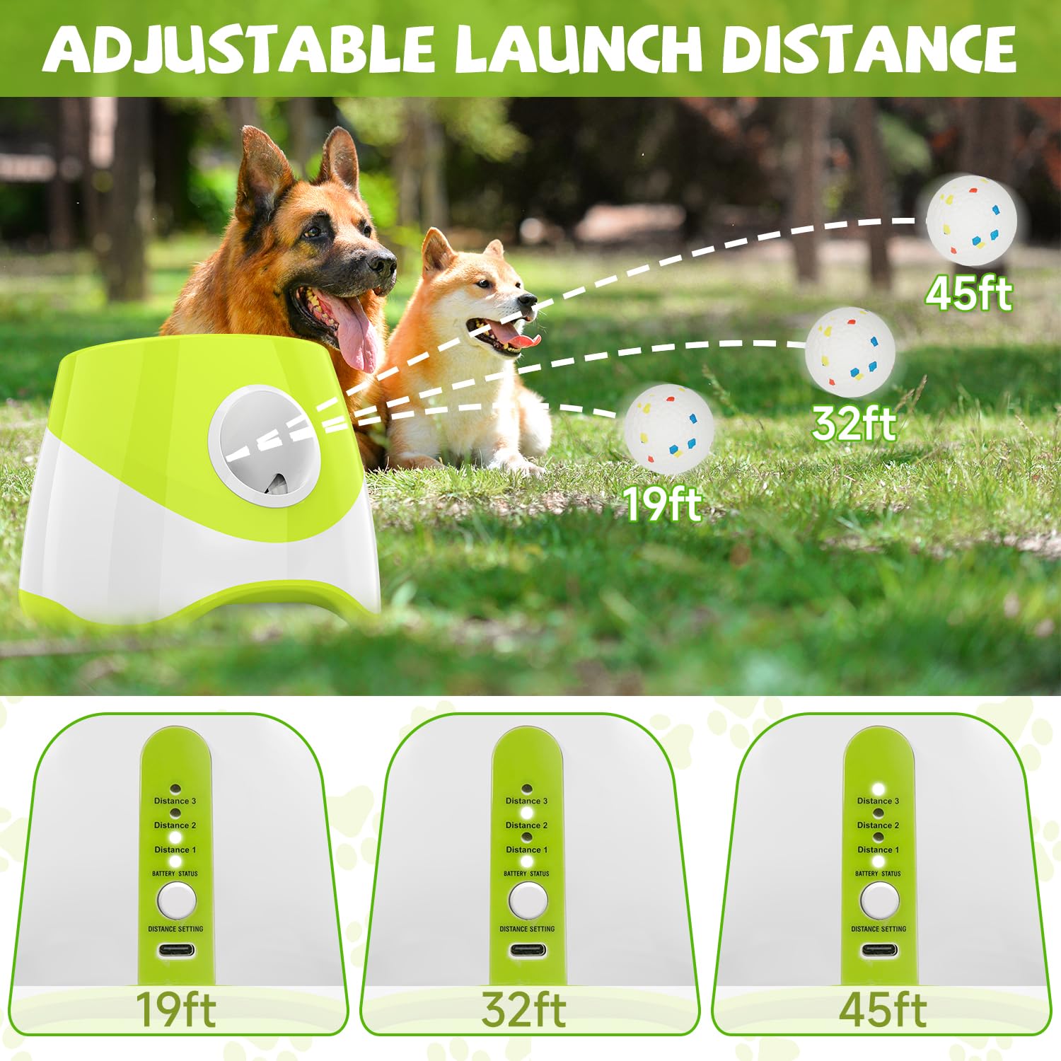 Máquina lanzadora de pelotas para perros, lanzador automático de pelotas con 3 distancias de lanzamiento de 6 a 14 m, juguete interactivo para perros pequeños, interior y exterior, con 3 mini