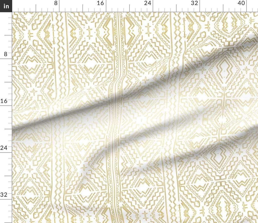 Spoonflower Fabric - Mud Cloth Gold White Medium Mudcloth African Tribal Wedding Decor Boho Printed on Petal Signature Cotton Fabric Fat Quarter - Sewing Quilting Apparel Crafts Decor