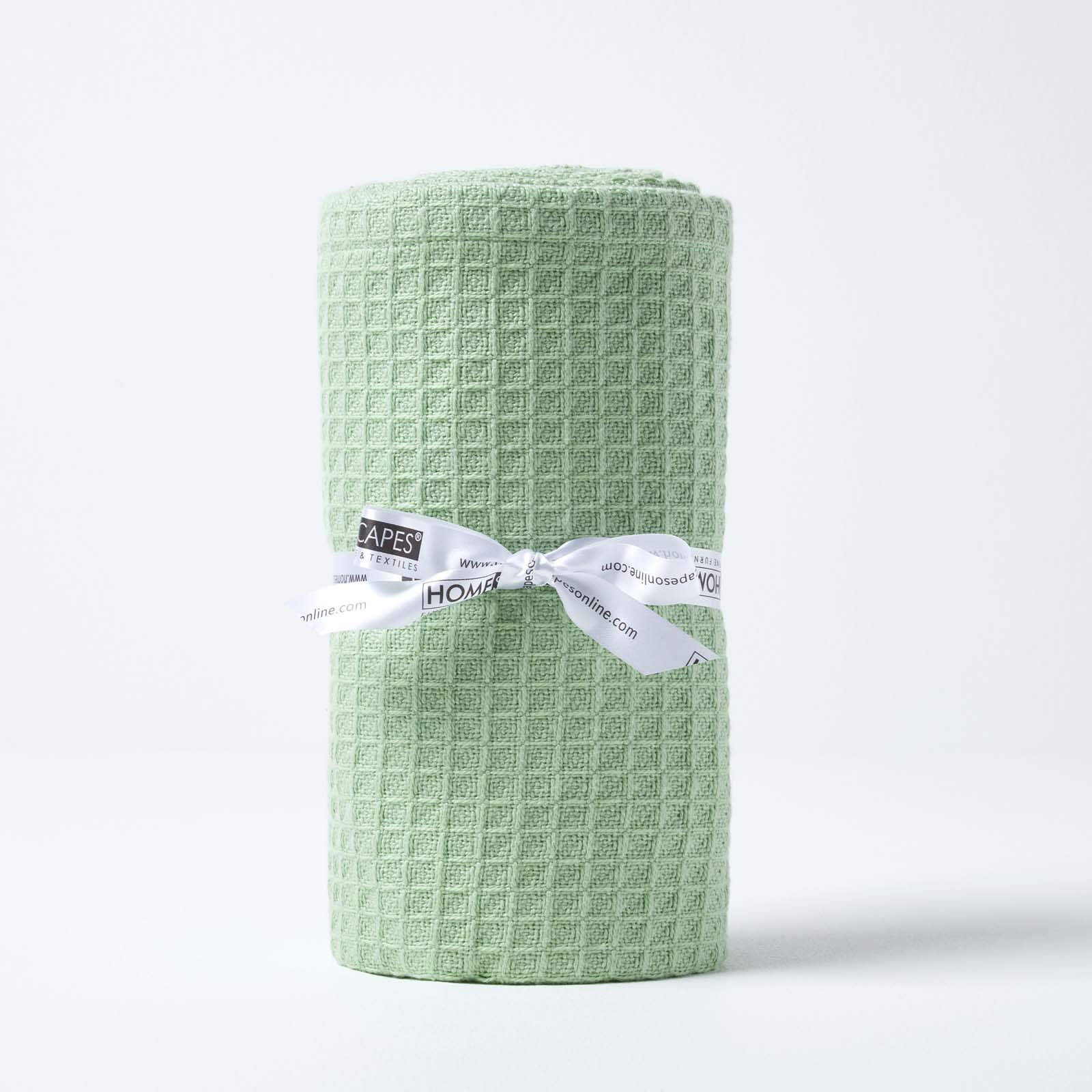 Homescapes Sage Green - 100% Organic Cotton Waffle Throw - 125 X 150 Cm - Super Soft Combed Cotton