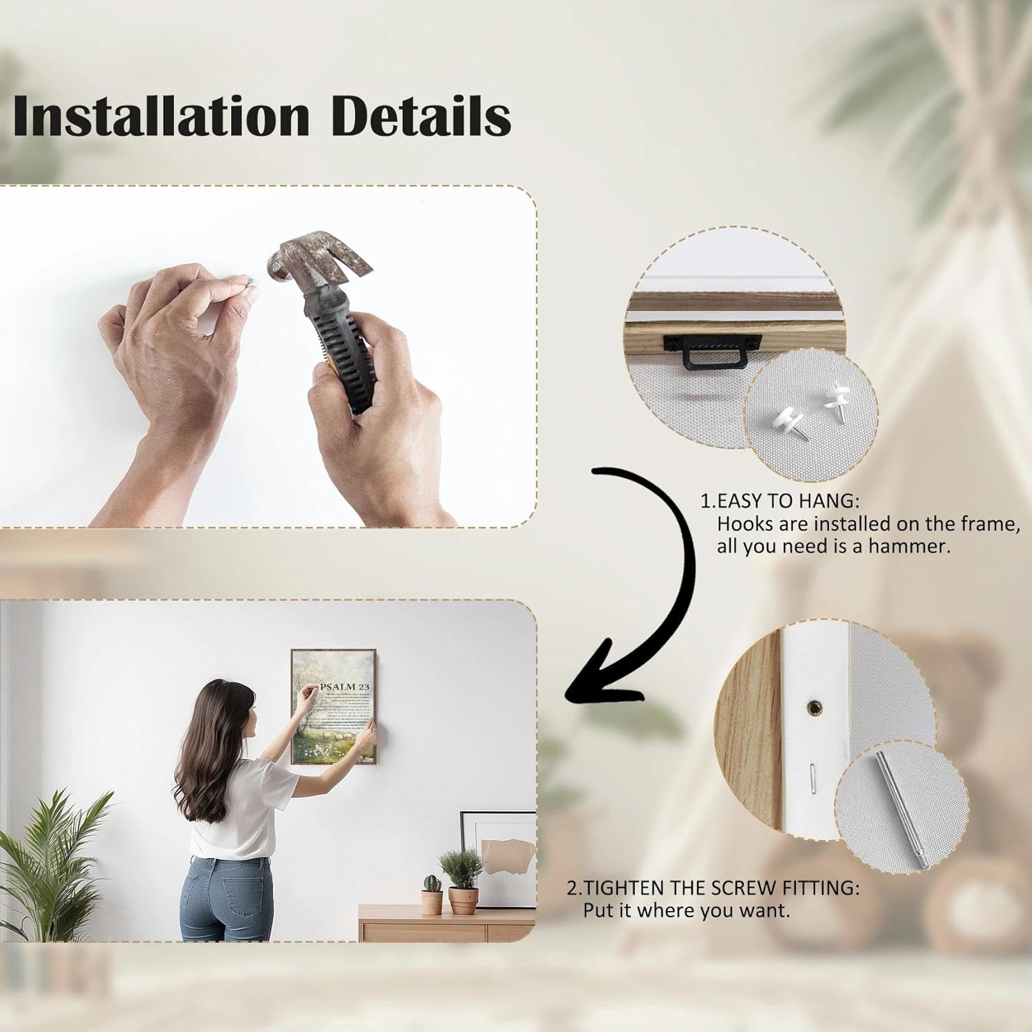 Nitelat Christian Framed Wall Art, Psalm 23 Bible Verses Canvas Wall Art Decor for Home Bedroom Living Room Church, Farmhouse Rustic Lamb Religious Scripture Canvas Pictures for Wall Decor, 11x14 Inch