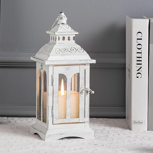 DECORKEY Faroles decorativos para interiores y exteriores, decoración mediana para colgar en el hogar, faroles decorativos de metal vintage para