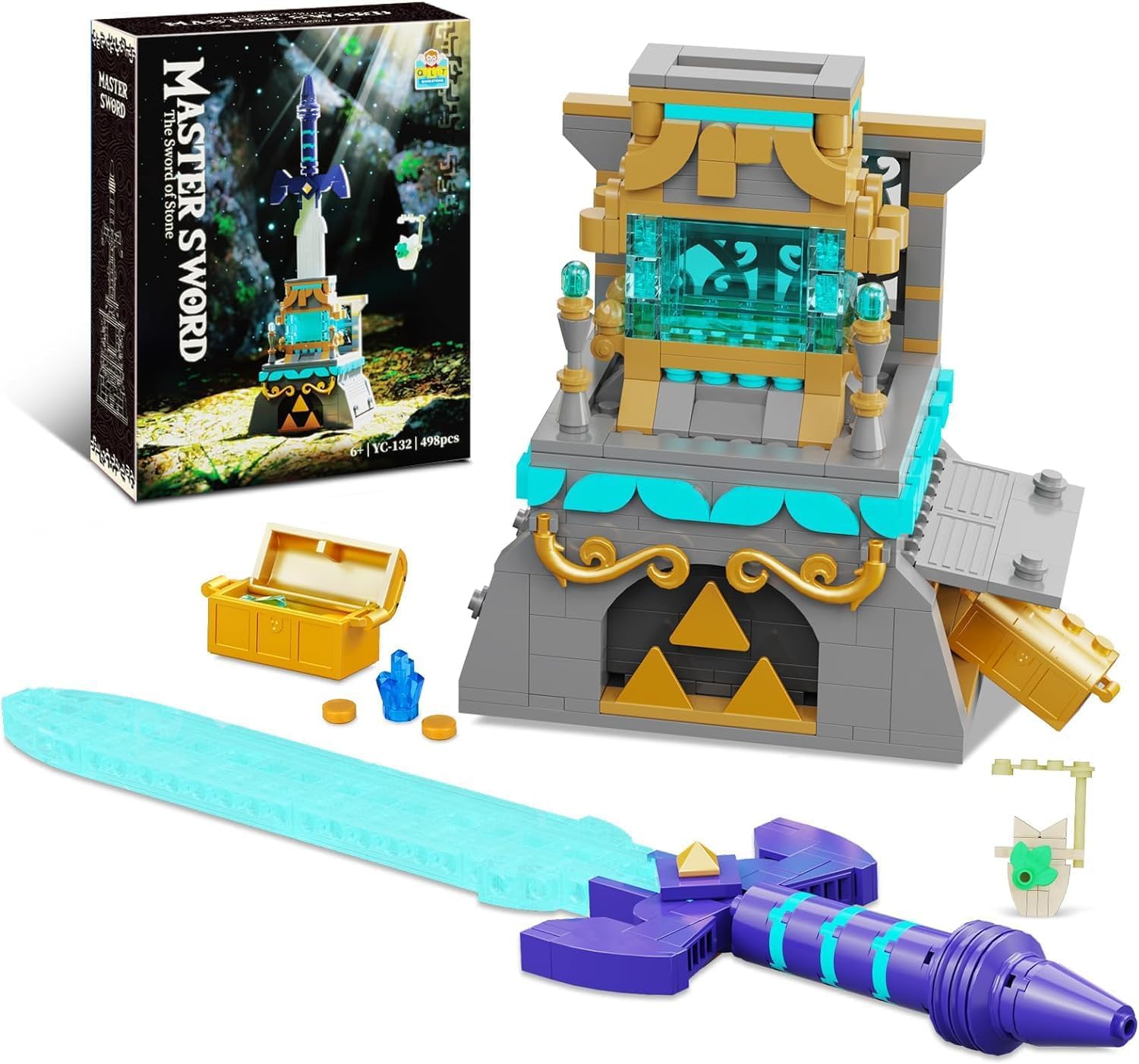 QGGQ BOTW The Master Schwert Glowing Klemmbausteine Bausteinen,Link’s Schwert?mit Schatztruhe Spielefans Geschenk für Erwachsene und Jungen ab 14-16+(492PCS)
