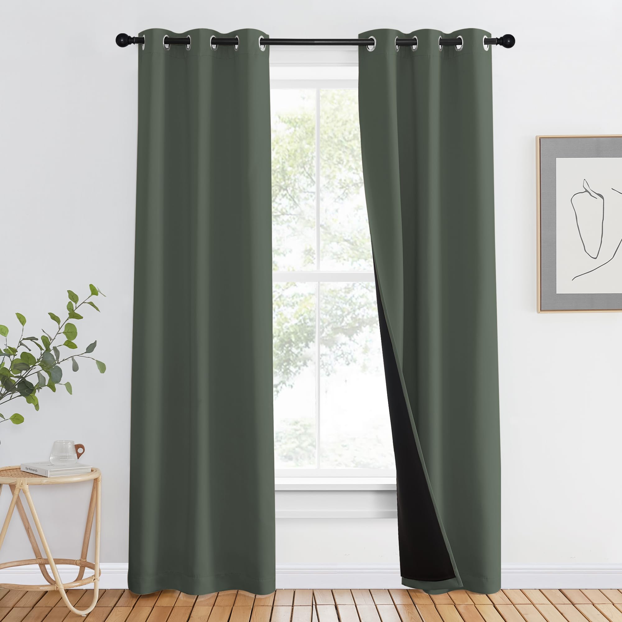 NICETOWN 100% Blackout Curtains 80" Long, Pair of Energy Smart &amp; Noise Blocking Out Drapes for Baby Room Window, Thermal Insulated Guest Room Lined Window Dressing(Dark Mallard, 37" Wide)