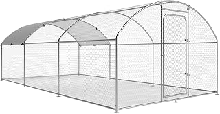 Outdoor Walk-in Large Metal Chicken Coop with Weatherproof Cover and Multi-Purpose Chicken Run for Chickens, Rabbits, Ducks, Farm and Yard Animal Pen, Dome Roof(10’ W x 19.7’ L x 6.4’ H)