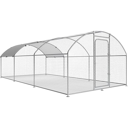 Outdoor Walk-in Large Metal Chicken Coop with Weatherproof Cover and Multi-Purpose Chicken Run for Chickens, Rabbits, Ducks, Farm and Yard Animal Pen, Dome Roof(10’ W x 19.7’ L x 6.4’ H)