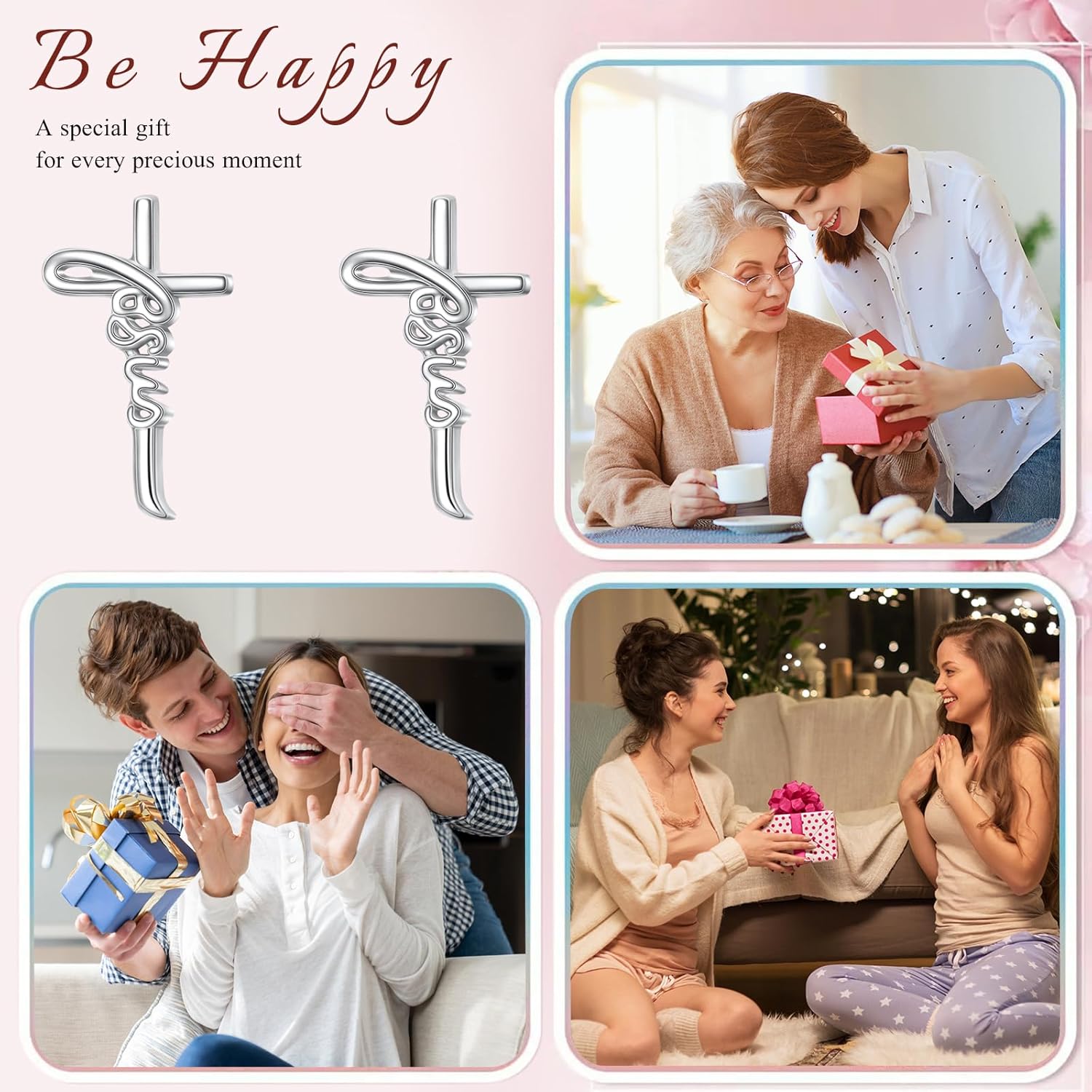 925 Sterling Silver Infinity Love of God Simple Dainty Faith Cross Dangle Earrings Religious Gift for Women