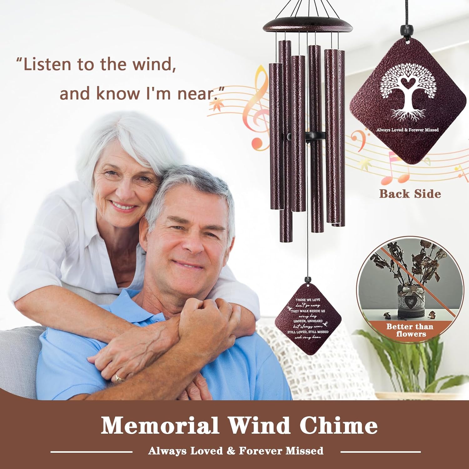 Sympathy Gifts for Loss of Loved One, 32" Memorial Wind Chimes, Thoughtful Bereavement Gifts/Sympathy Gift/Condolences Gift Basket for Loss of Dad Mom Miscarriage (Bronze) - Image 2