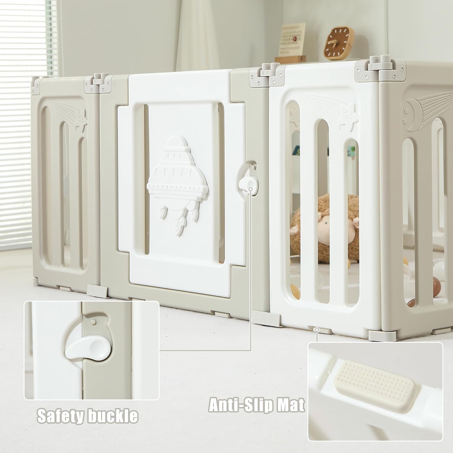 Baby Play Pen, 14 Panels Extra Large Baby Playpen, Foldable Play Pens for Babies and Toddlers, UFO Portable Kids Fence Gate Playpen Play Yard, Grey