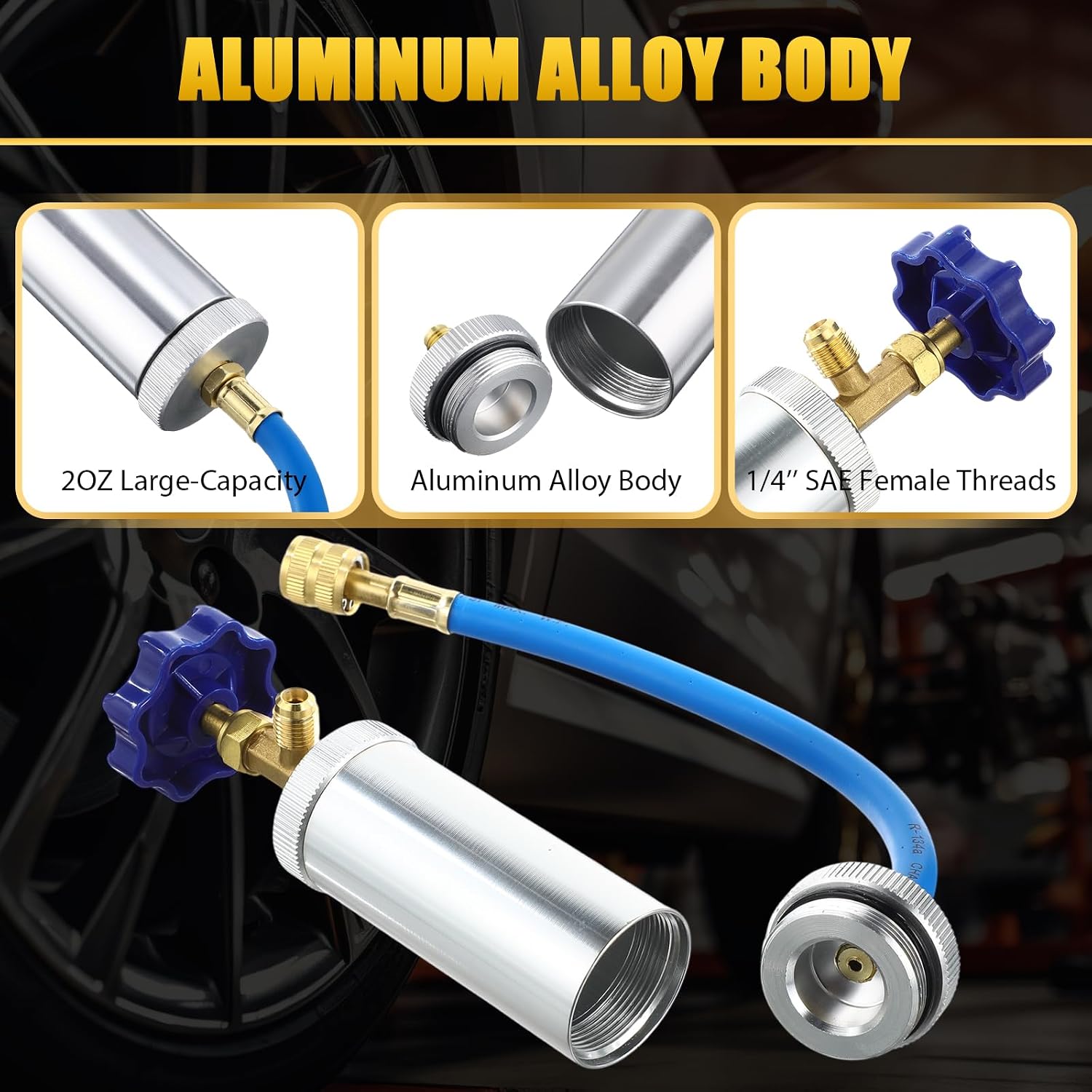 Tellegloww Oil and Dye Injector Kit with 1/4" Connector Compatible with SAE R134A AC Oil Injector R1234YF Low Side Quick Coupler Compatible R134A R22 R12 R1234YF(Mixed)