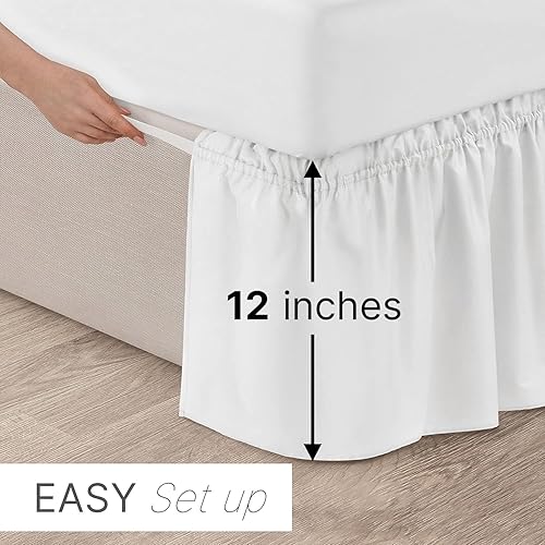 Miniatura 2 de CGK Linens - Falda de cama envolvente con volantes, color blanco, para camas de tamaño Queen con caída de 12 pulgadas, correa elástica de fácil