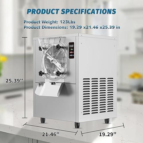 Miniatura 7 de Máquina comercial para hacer helados duros, 1400 W, 110 V, 3 a 4 galones por hora, máquina de helado de gelato con panel LED de limpieza automática,