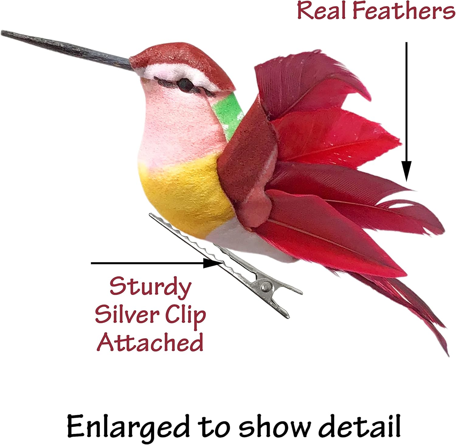 Hummingbird Clip On Decorations - Set of 12- Wings Spread - Assorted Colors - Silver Clips Attached - Home Décor - Craft Birds - Holiday Decorations - 4.5" L X 4" W - Image 5