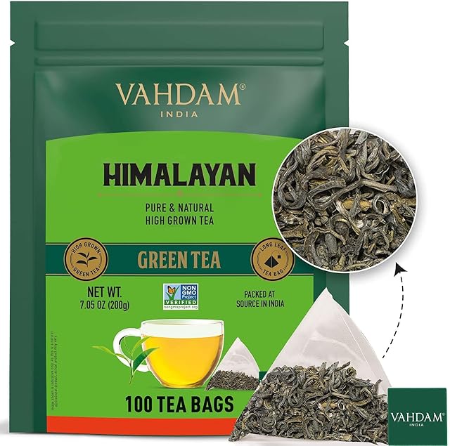 VAHDAM, Green Tea Bags from Himalayas (100 Pyramid Tea Bags) | 100% Natural Green Tea, Detox Tea, ANTIOXIDANTS Rich - Green Tea Loose Leaf Tea Bag