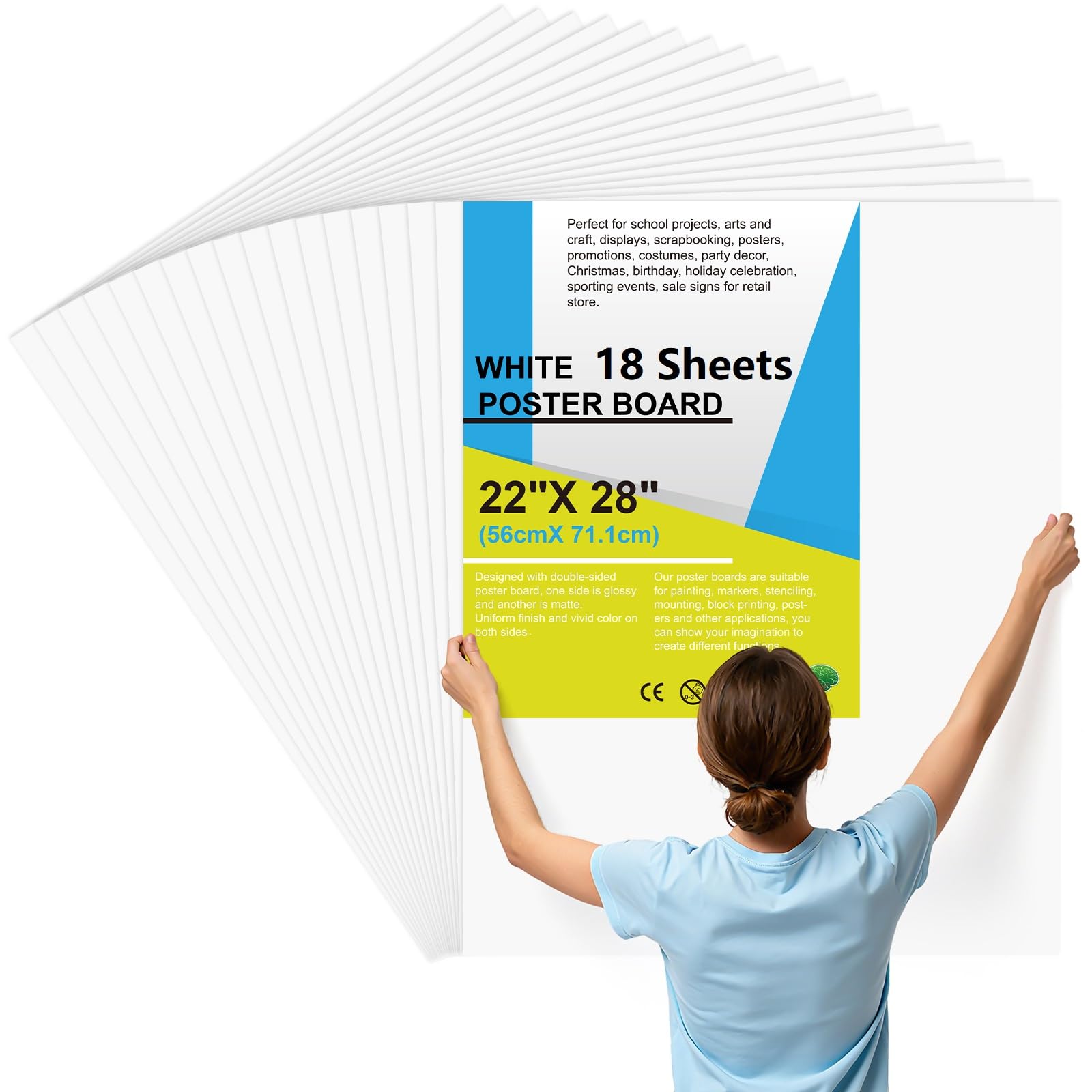 18 Pcs Poster Board 22" x 28" White Poster Paper Bulk, ROOKEA 250 GSM Vision Board for School Arts Craft Projects Presentations Drawing Scrapbooking Blank Graphic Display Office Supplies