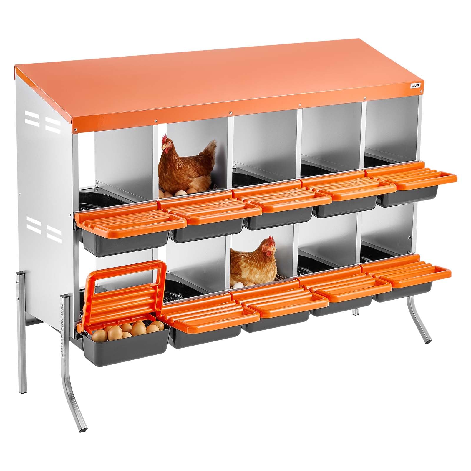 VEVOR Nido con Cassette di Incubazione per uova 10 Scomparti con Gambe di Supporto, Facile Raccolta, Acciaio Zincato e Plastica ad Alta Resistenza, Nido per Deposizione di Uova di Gallina